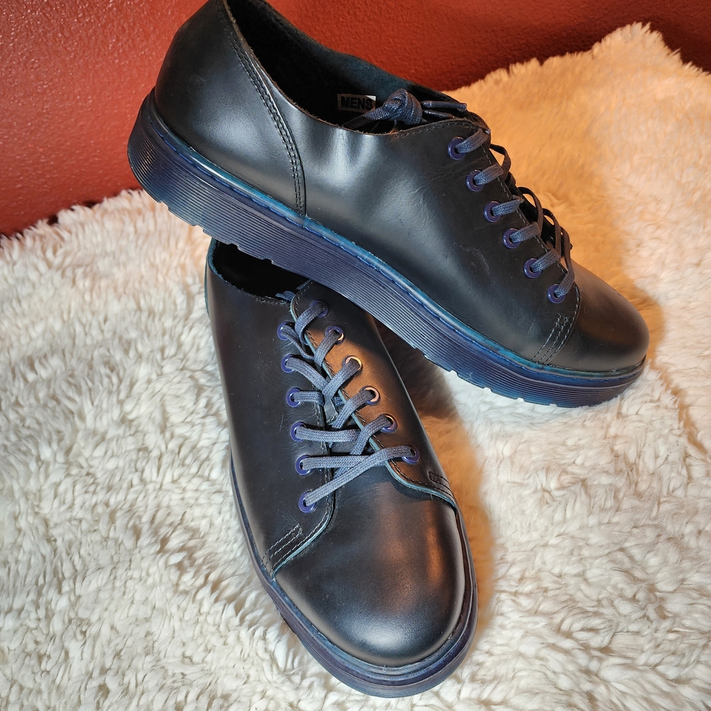 Dr. Martens Black Leather Oxfords with Blue Sole